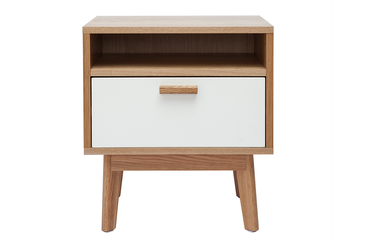 Table de chevet design scandinave blanc et chne HELIA