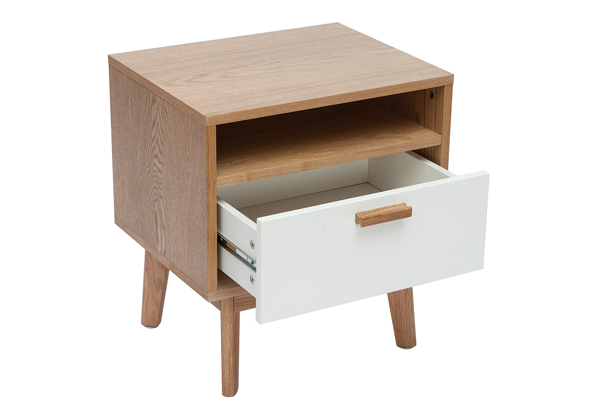 Table de chevet design scandinave blanc et chne HELIA