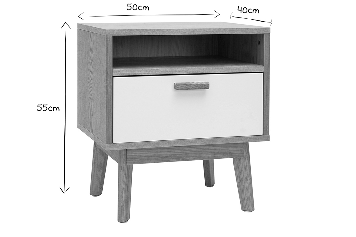 Table de chevet design scandinave blanc et chne HELIA
