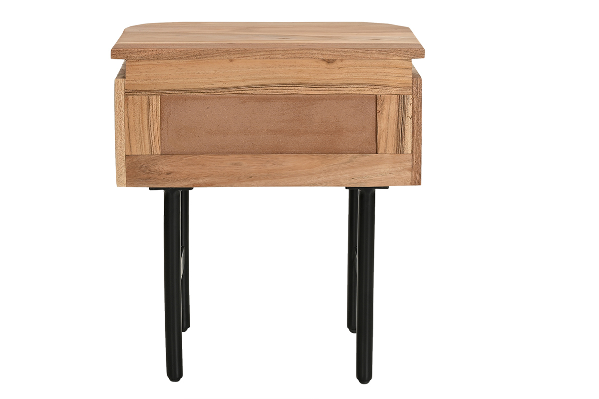 Table de chevet en bois massif et mtal noir avec tiroir NAPOLI