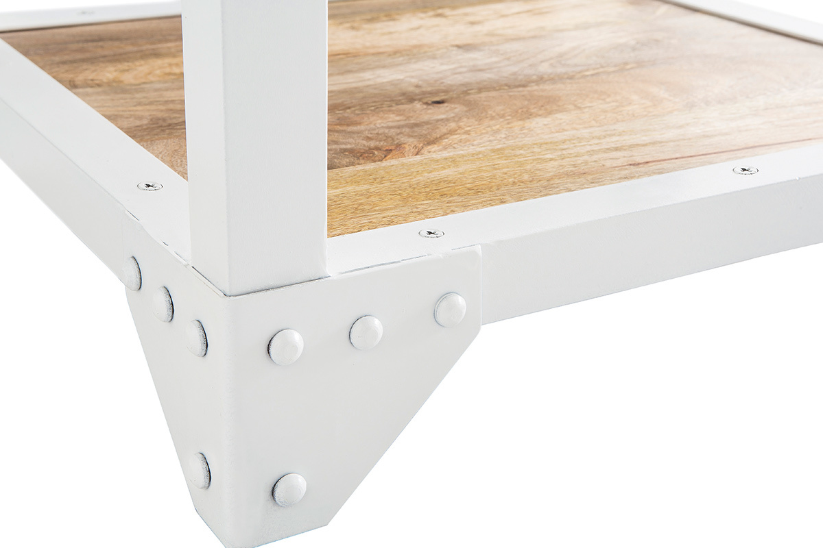 Table de chevet en manguier massif et m�tal blanc PUKKA