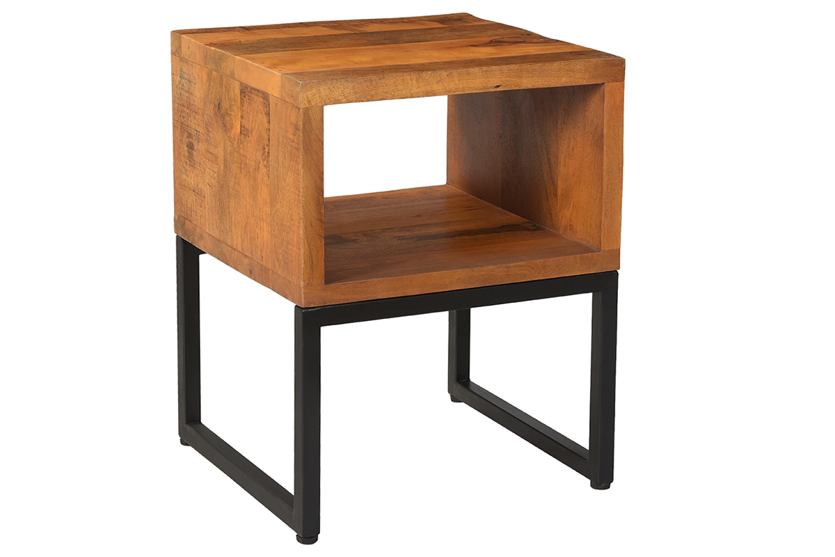 Table de chevet en manguier massif et m�tal CHENY