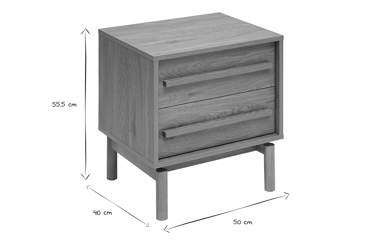Table de chevet finition bois ch�ne 2 tiroirs L50 cm YSEULT