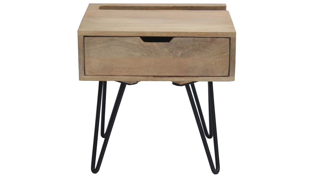 Table de chevet industrielle bois manguier massif et mtal noir VIBES