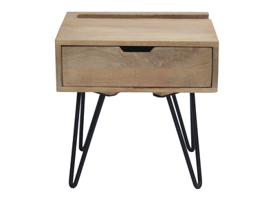 Table de chevet industrielle bois manguier massif et métal noir VIBES