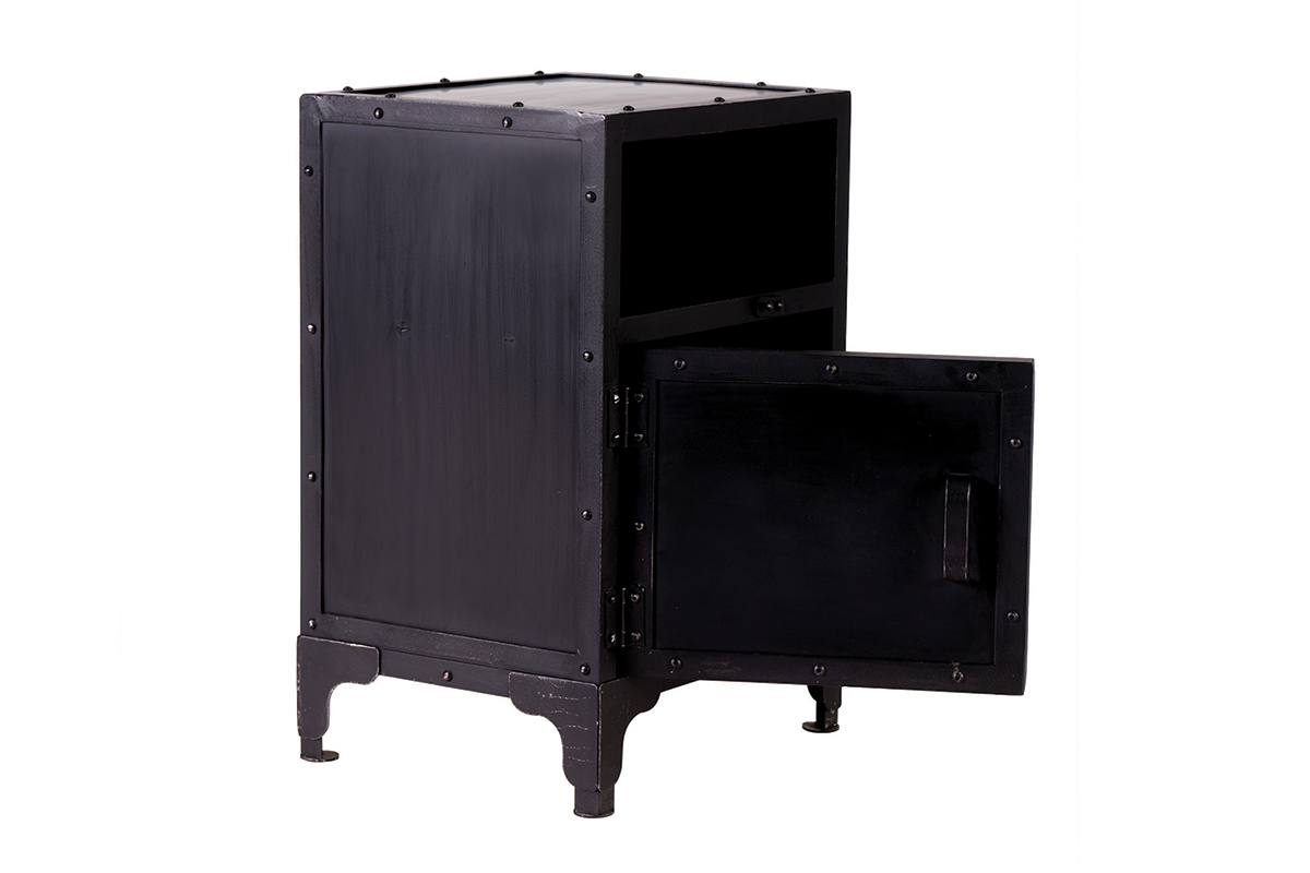 Table de chevet industrielle mtal noir FACTORY