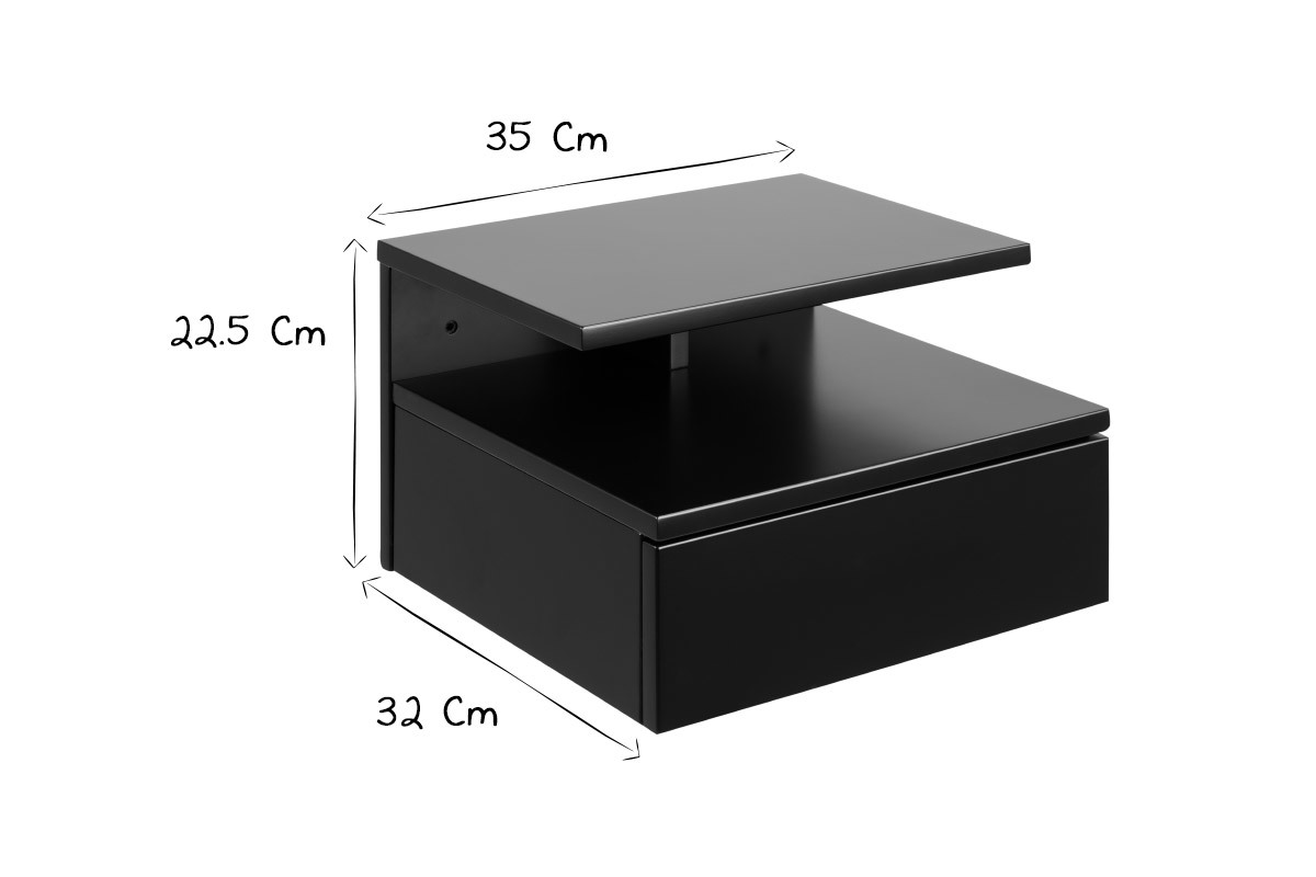 Table de chevet murale design laque noir mat L135 cm MITSY