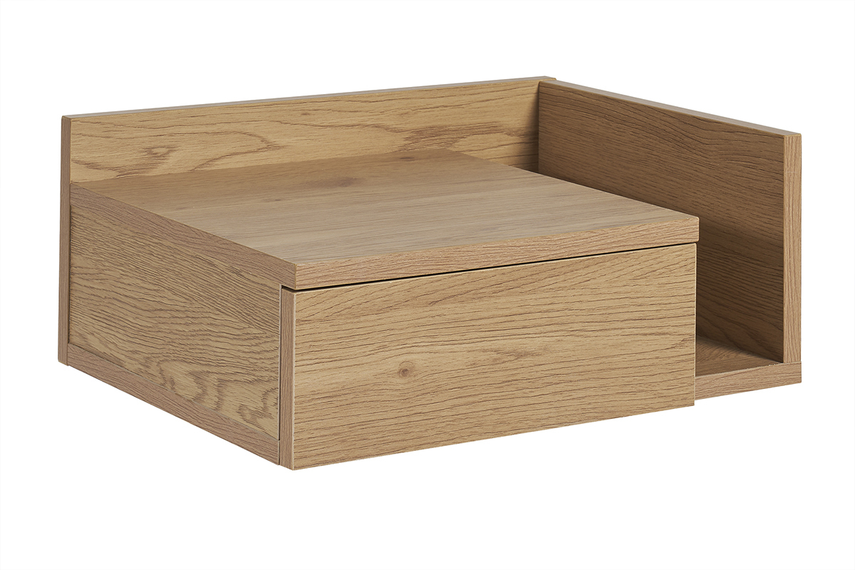Table de chevet murale finition bois chne clair avec tiroir NASTY