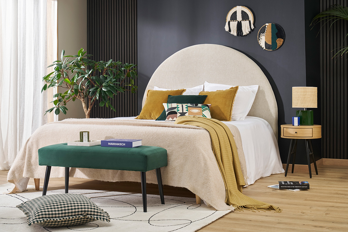 Table de chevet ronde avec tiroir bois clair et m�tal noir KORAL