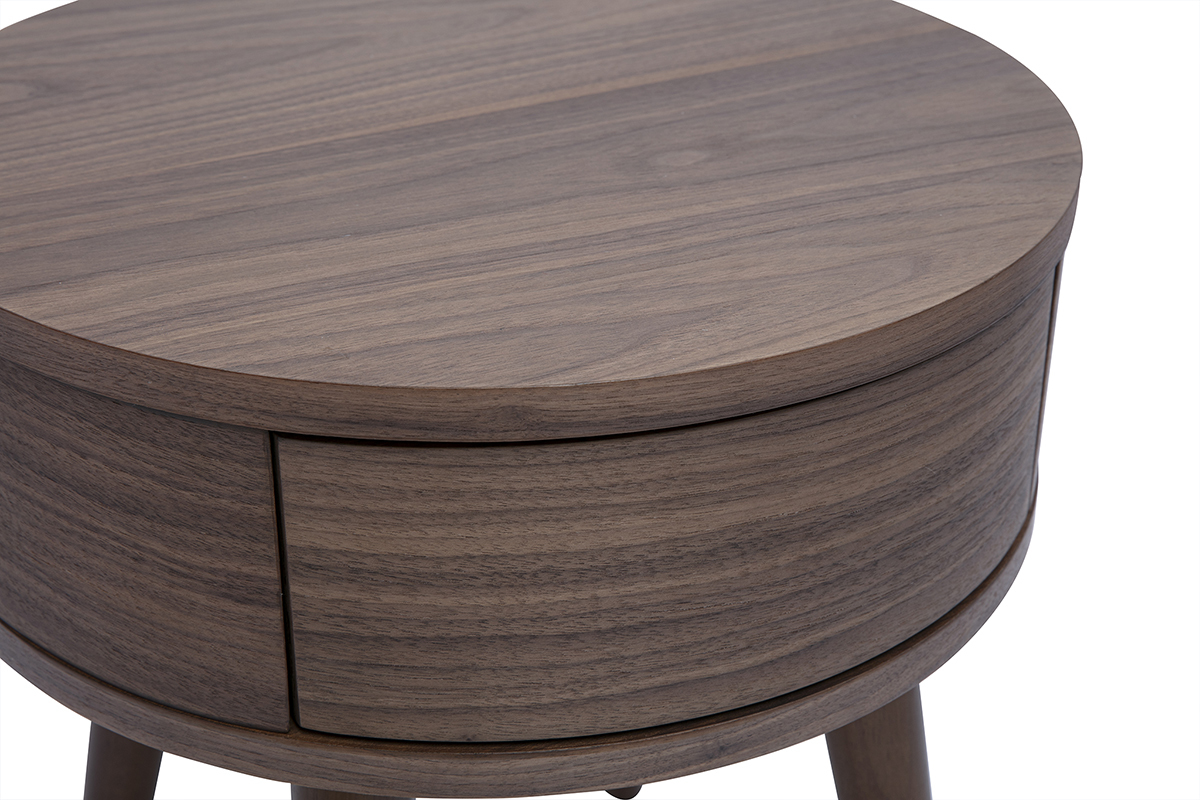Table de chevet ronde en bois fonc� avec tiroir JUDITH
