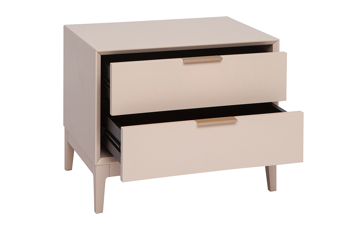 Table de chevet rose poudr et mtal dor avec rangements GIANA