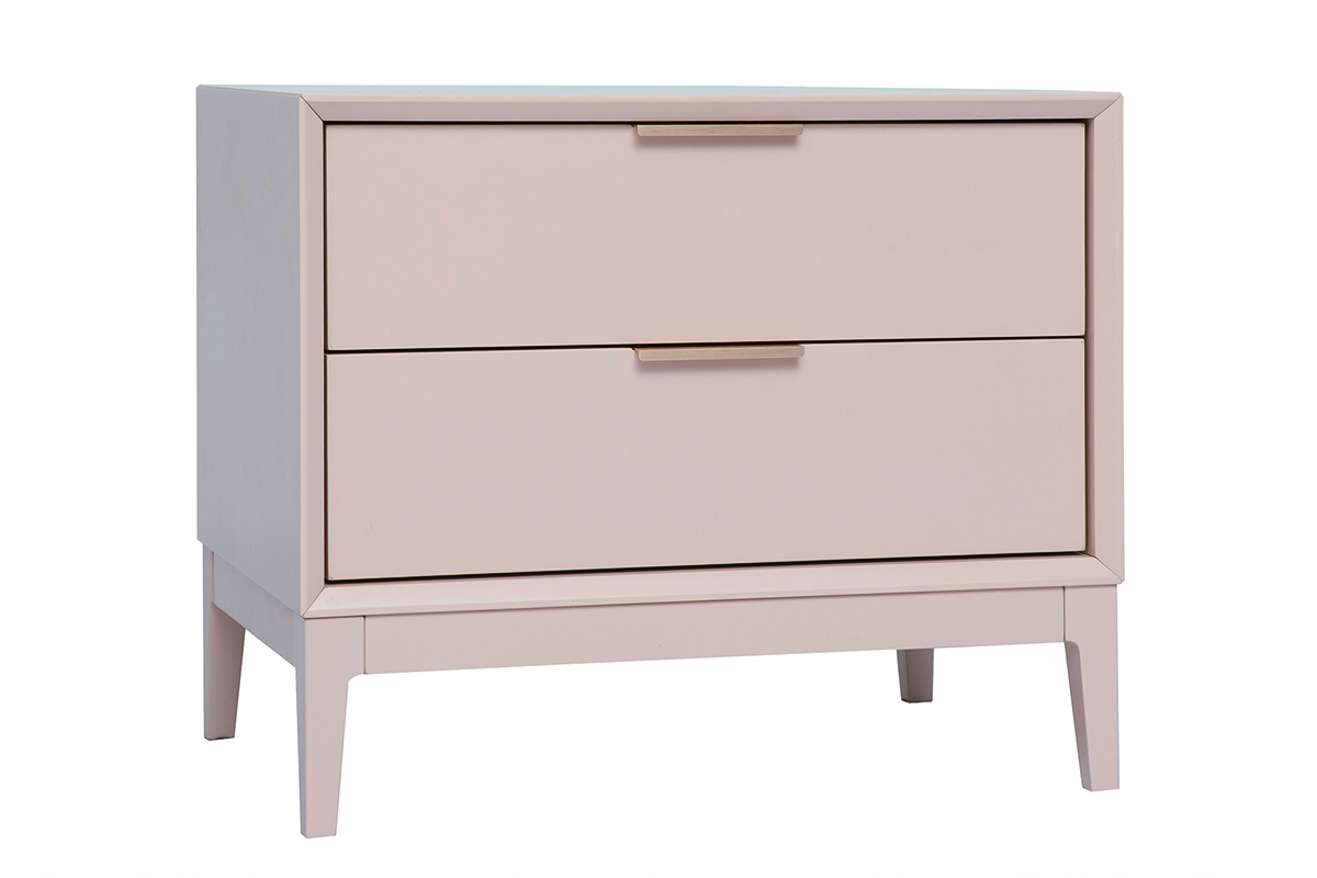 Table de chevet rose poudr et mtal dor avec rangements GIANA