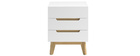 Table de chevet scandinave 3 tiroirs blanc mat et bois SKIVE