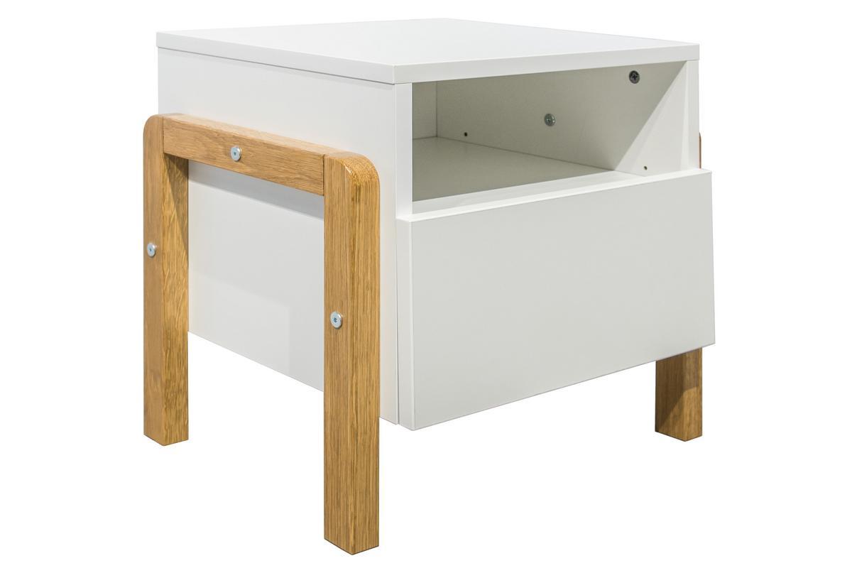 Table de chevet scandinave avec rangements blanc mat et bois clair L46 cm CELESTINE
