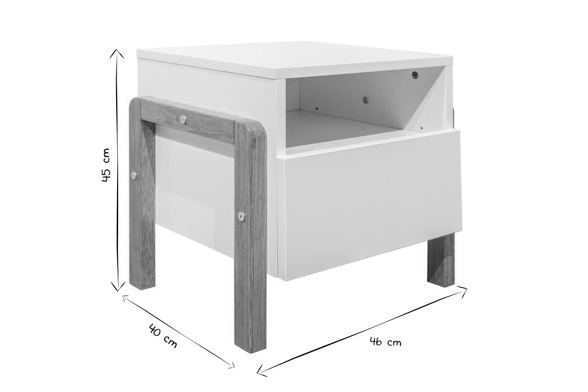 Table de chevet scandinave avec rangements blanc mat et bois clair L46 cm CELESTINE