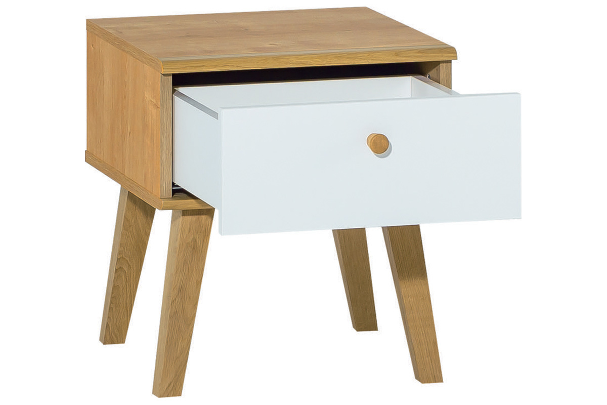 Table de chevet scandinave avec tiroir blanc et bois clair chne MAHE