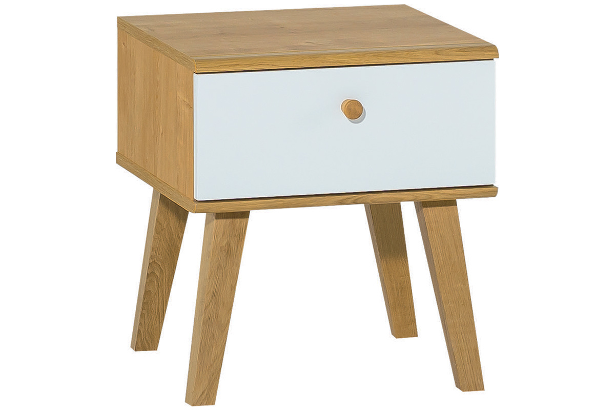 Table de chevet scandinave avec tiroir blanc et bois clair chne MAHE