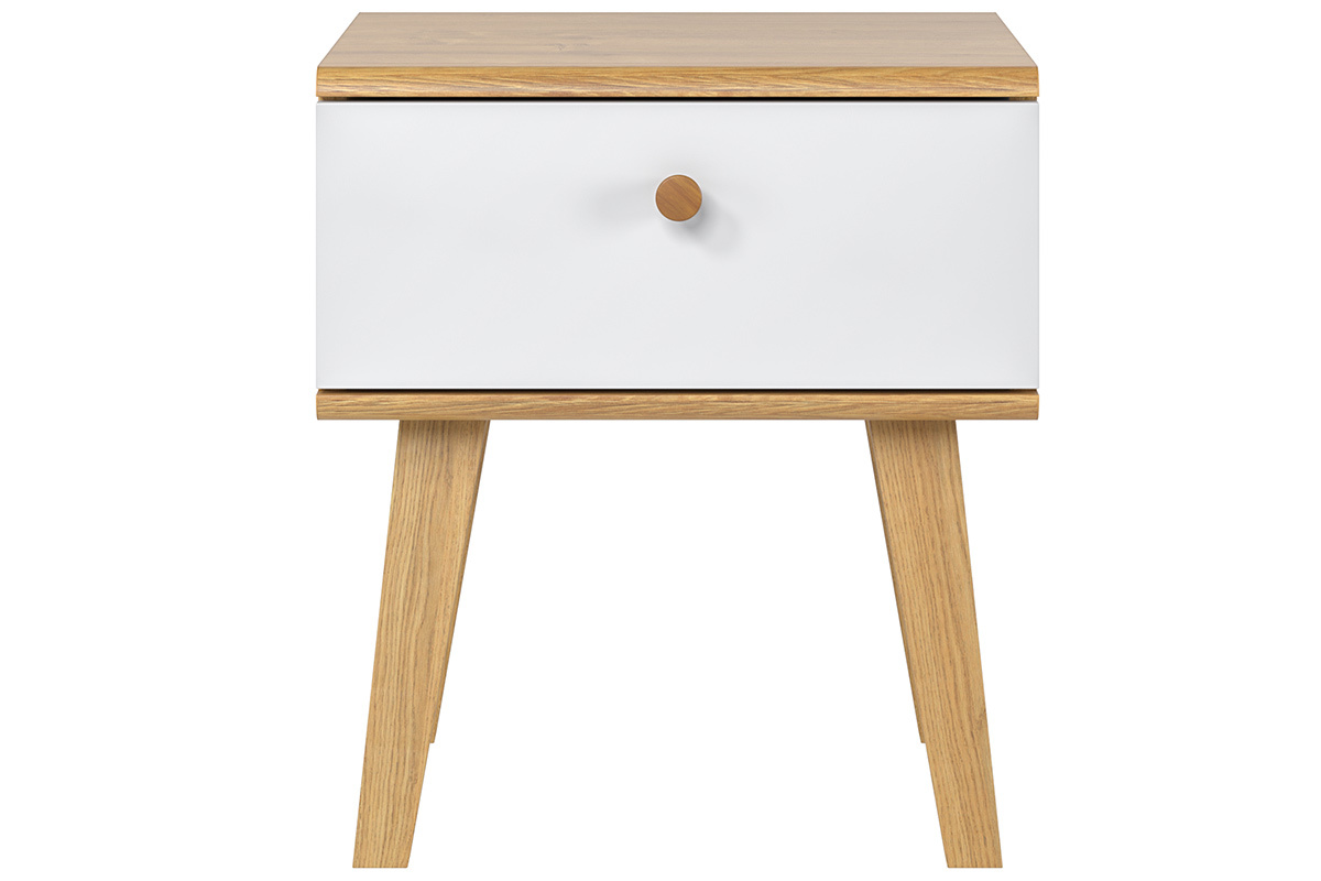 Table de chevet scandinave avec tiroir blanc et bois clair chne MAHE