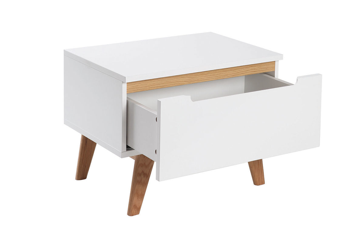 Table de chevet scandinave blanc brillant et frne MELKA