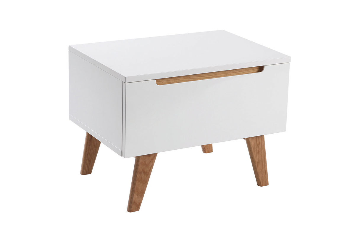 Table de chevet scandinave blanc brillant et frne MELKA