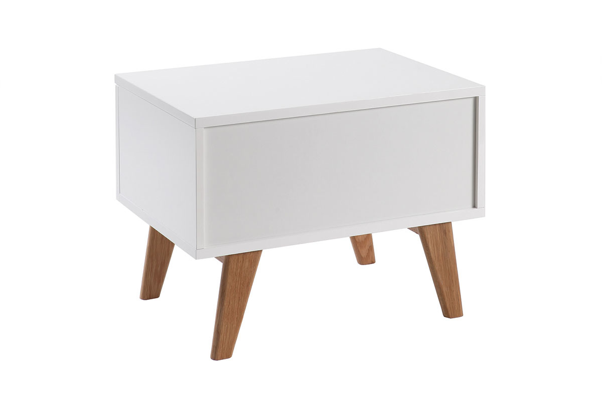 Table de chevet scandinave blanc brillant et frne MELKA