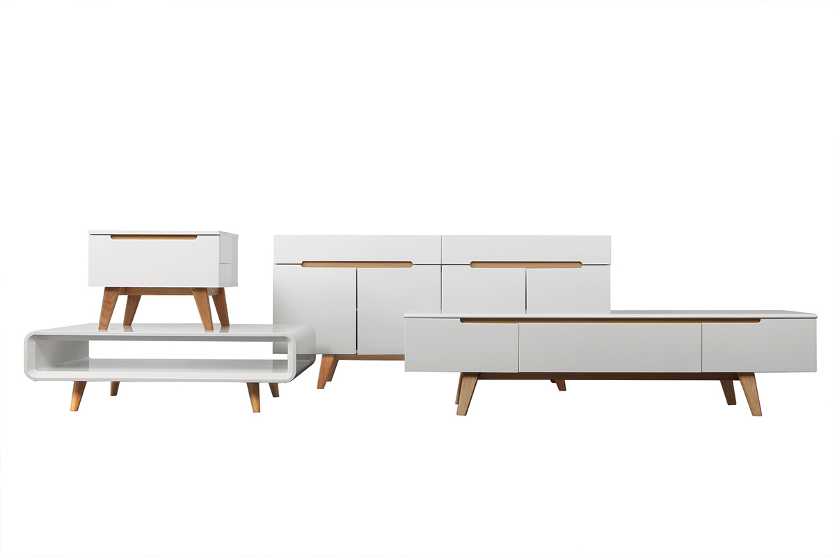 Table de chevet scandinave blanc brillant et frne MELKA