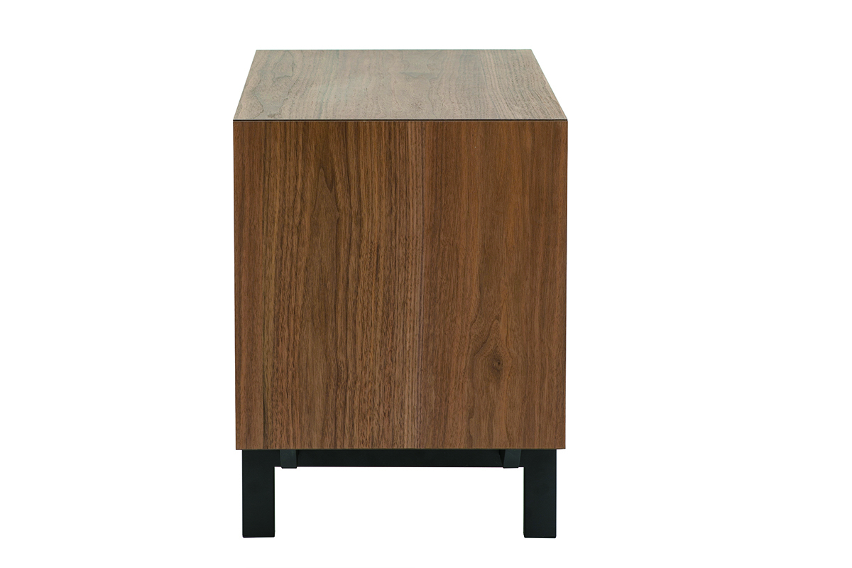 Table de chevet vintage bois fonc noyer et mtal MANNY