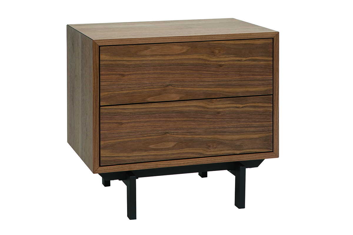 Table de chevet vintage bois fonc noyer et mtal MANNY