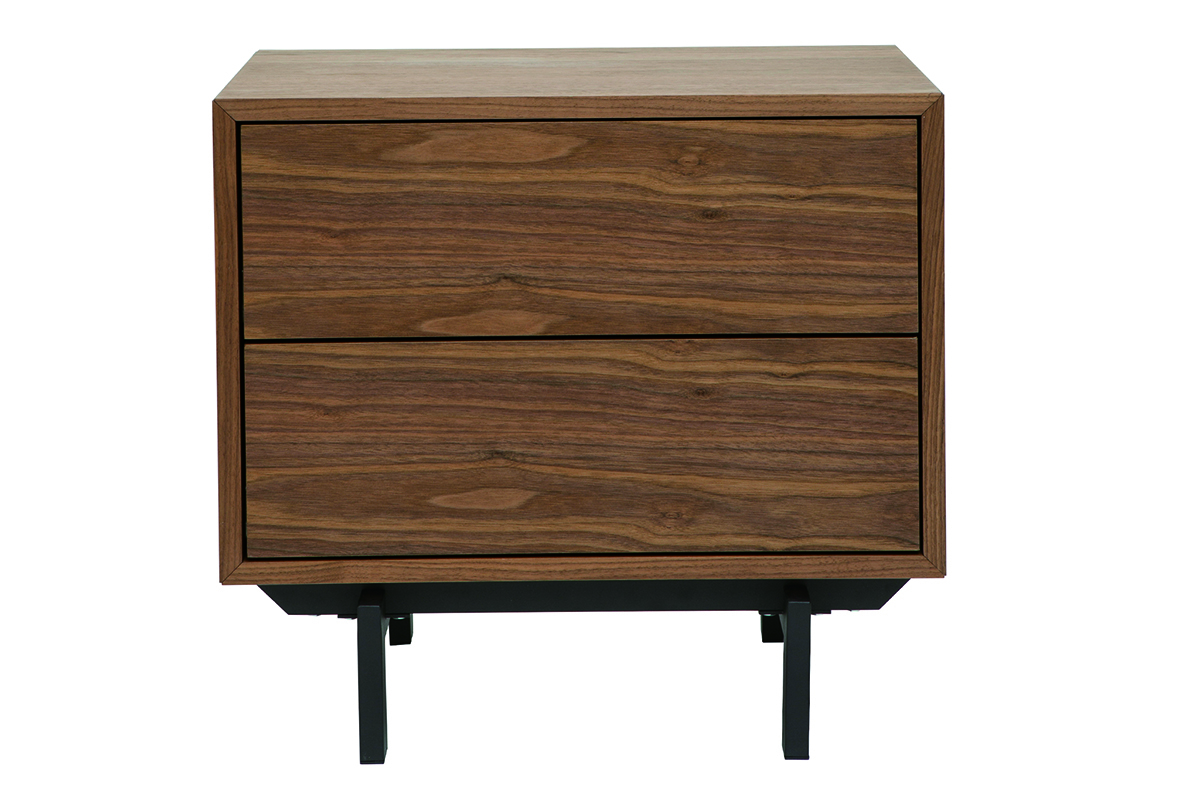 Table de chevet vintage bois fonc noyer et mtal MANNY