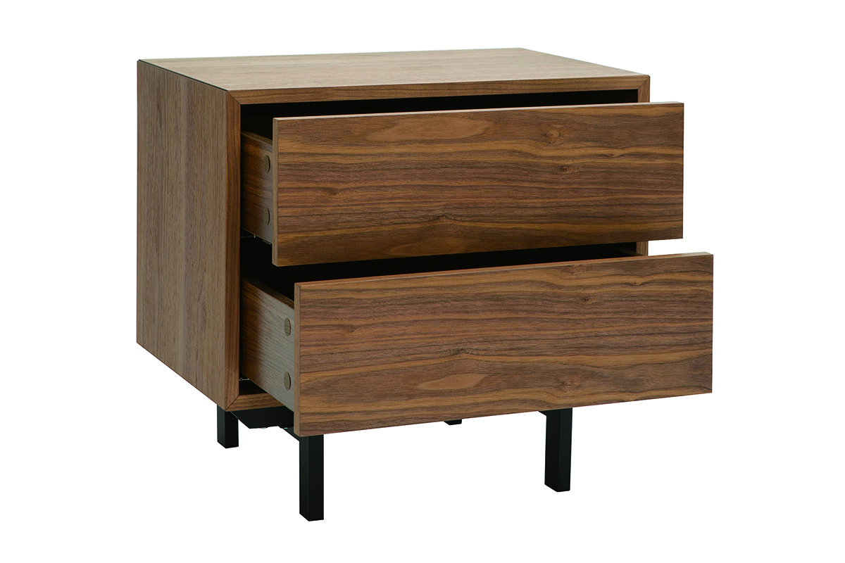 Table de chevet vintage bois fonc noyer et mtal MANNY