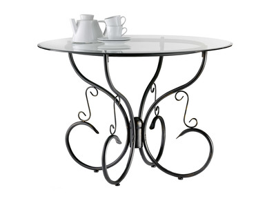 Table de cuisine / salle &agrave; manger ronde en verre et acier Florence