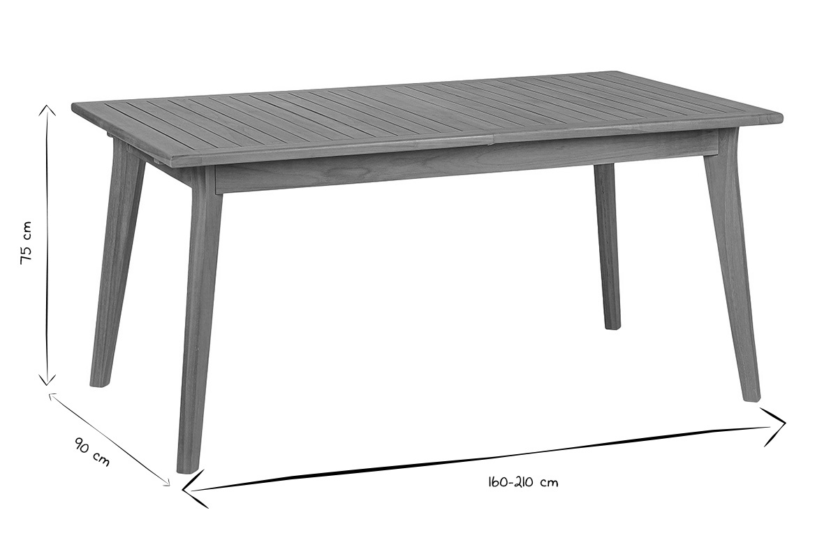 Table de jardin extensible en bois teck massif L160-210 cm LOMBOK