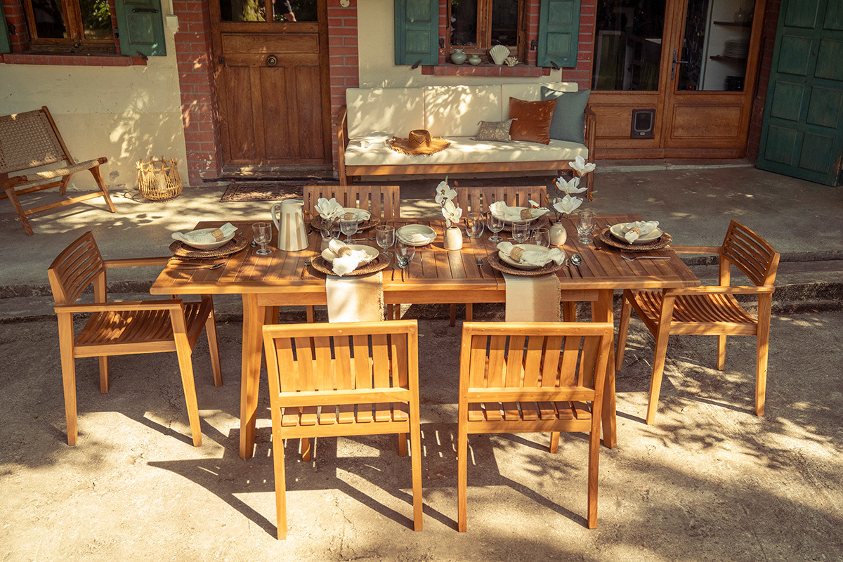 Table de jardin extensible en bois teck massif L160-210 cm LOMBOK