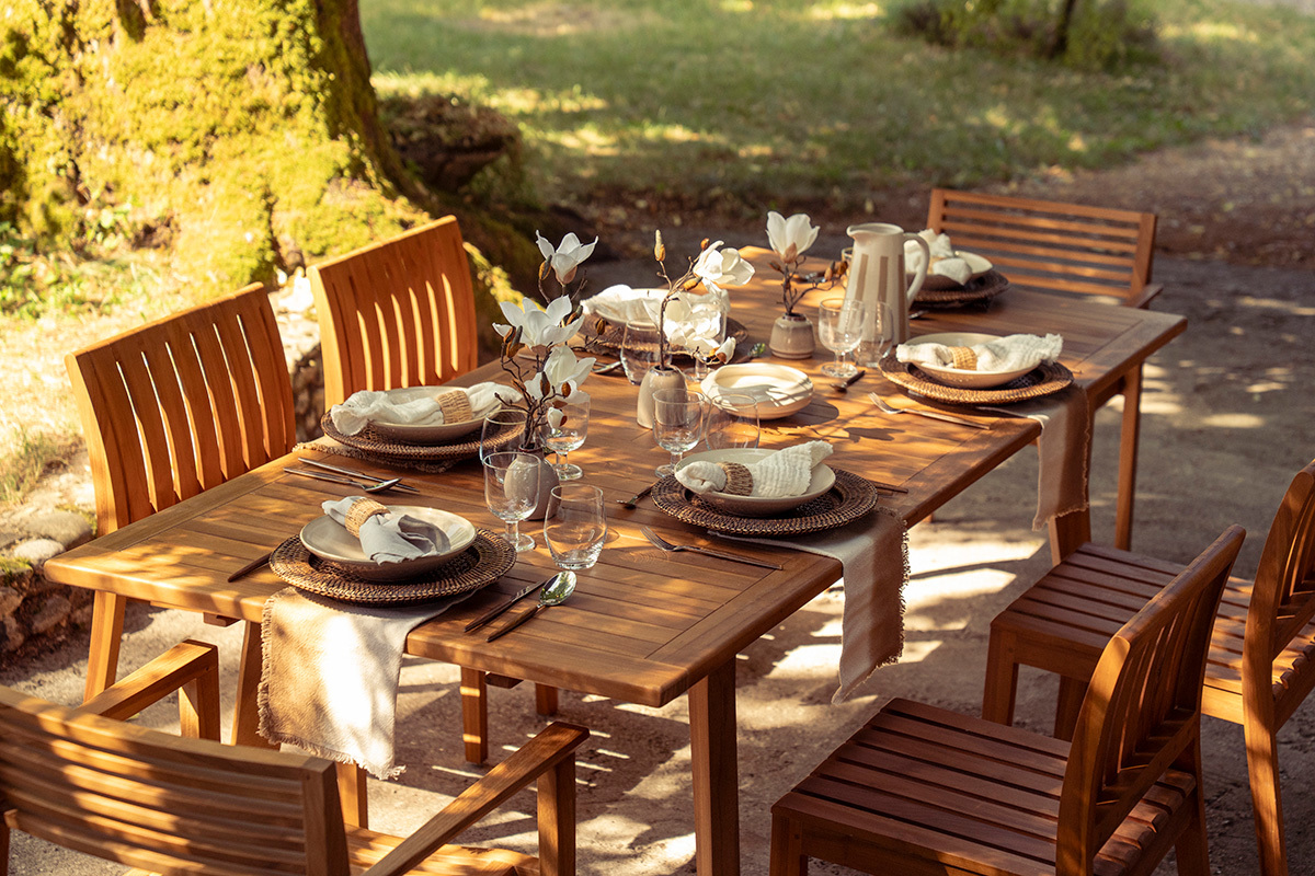 Table de jardin extensible en bois teck massif L160-210 cm LOMBOK