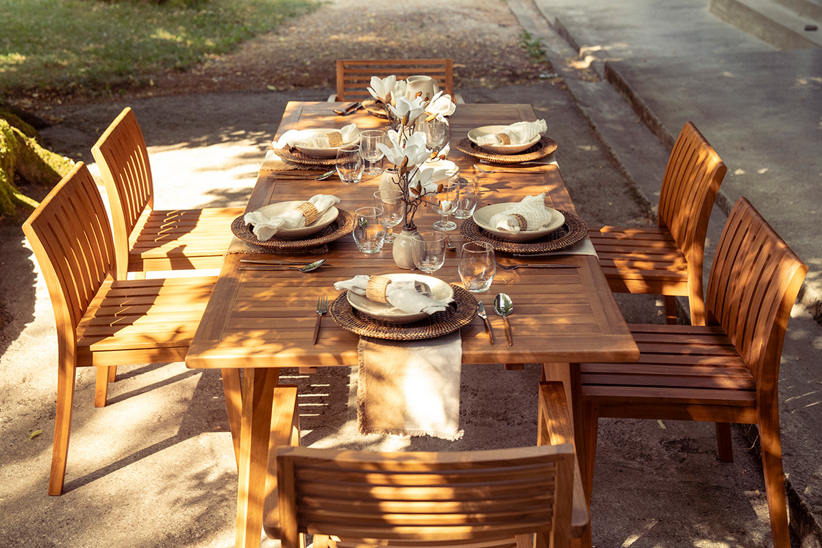 Table de jardin extensible en bois teck massif L160-210 cm LOMBOK
