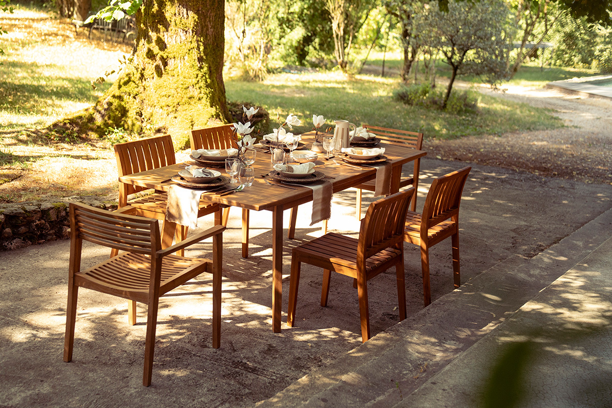 Table de jardin extensible en bois teck massif L160-210 cm LOMBOK