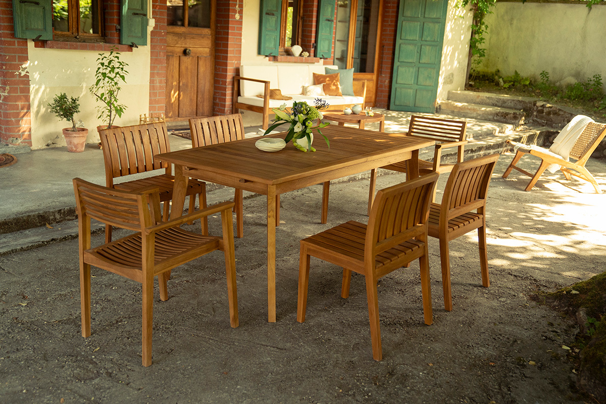 Table de jardin extensible en bois teck massif L160-210 cm LOMBOK