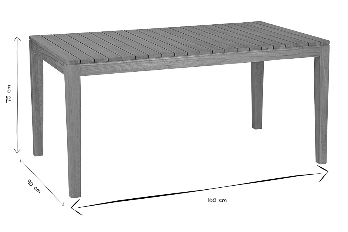 Table de jardin rectangulaire en bois teck massif L160 cm UBUD