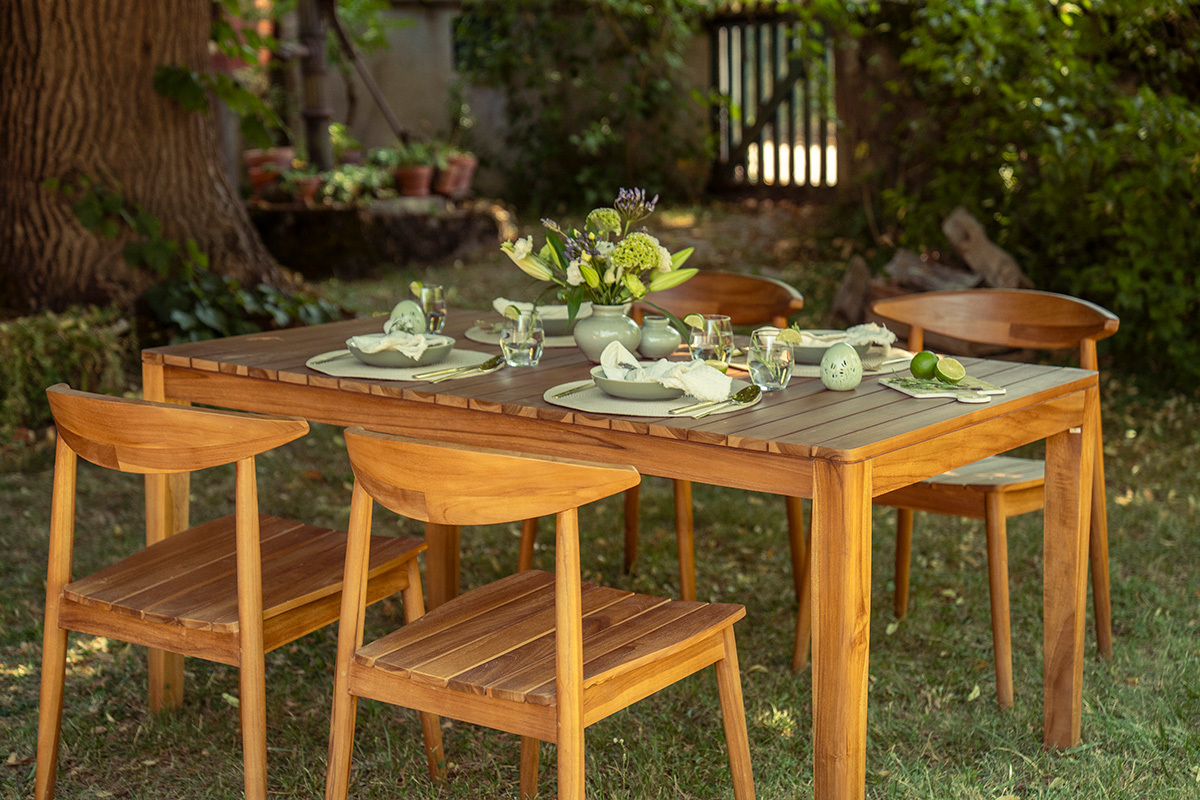 Table de jardin rectangulaire en bois teck massif L160 cm UBUD