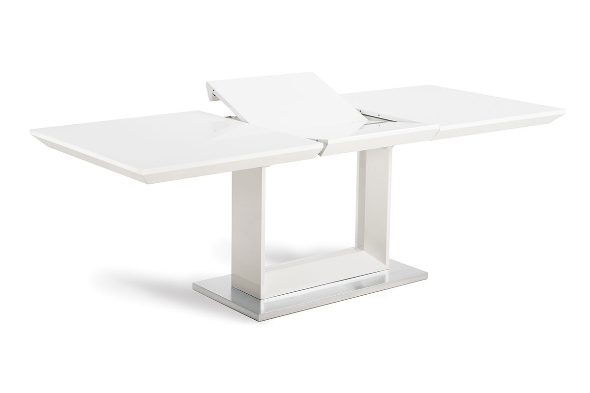 Table design extensible blanc brillant 160-220cm pieds alu bross� ELENI