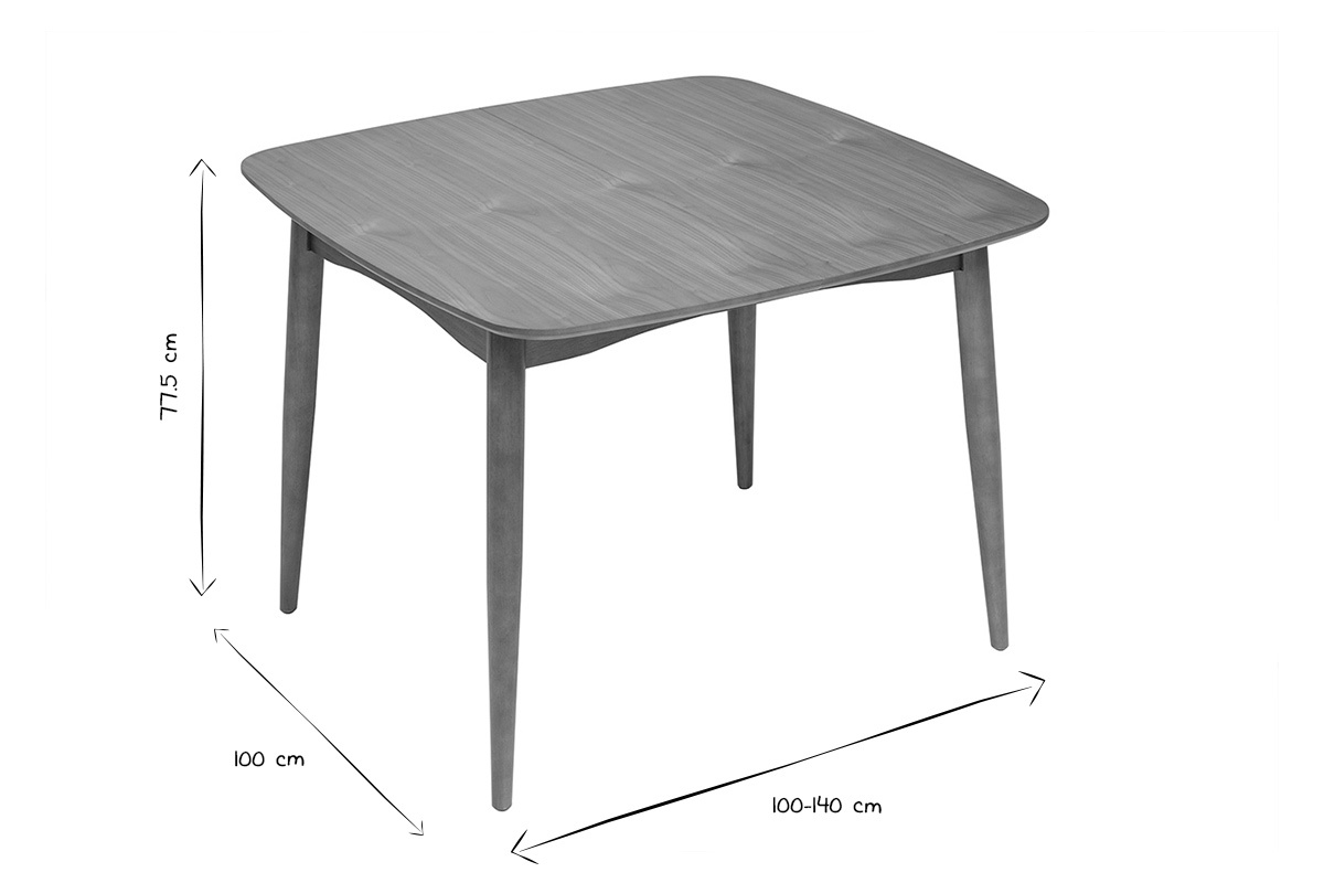Table extensible rallonges int�gr�es carr�e en bois fonc� noyer L100-140 cm HELMA