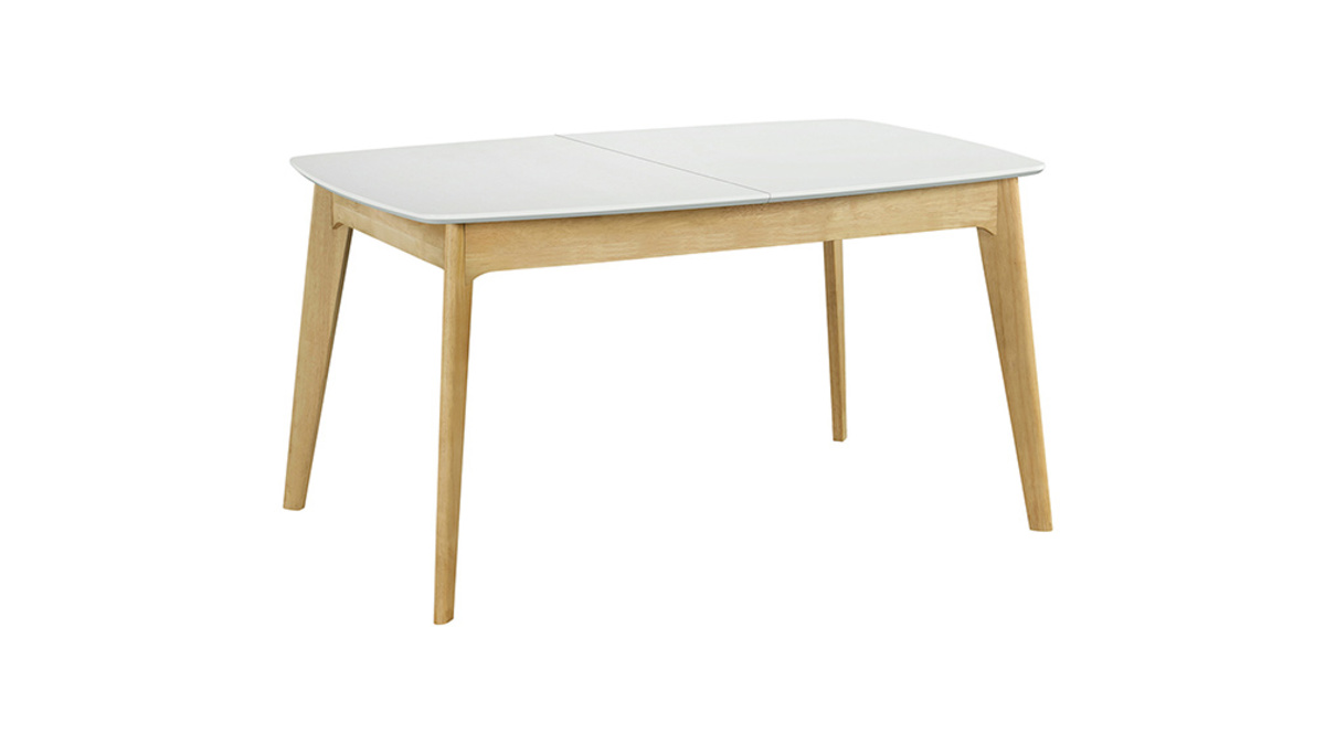 Table extensible rallonges intégrées rectangulaire blanc et bois L140-180 cm MEENA