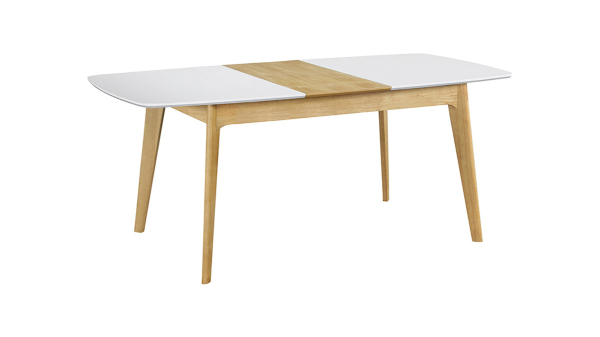 Table extensible rallonges intgres rectangulaire blanc et bois L140-180 cm MEENA