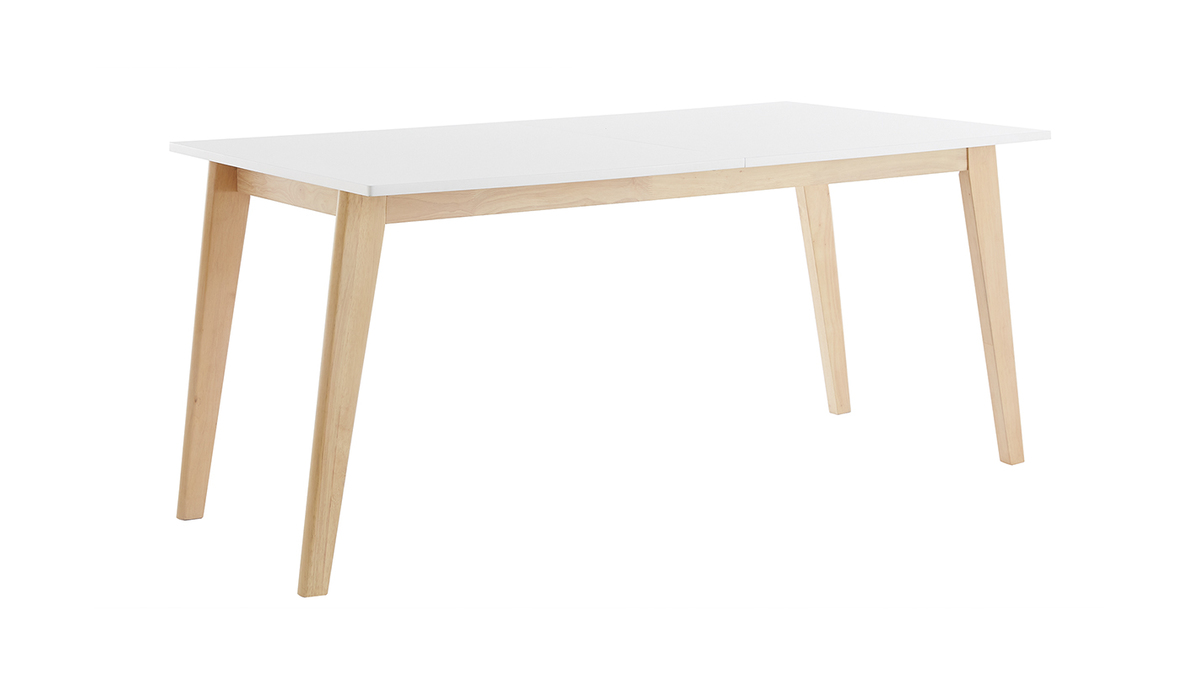 Table extensible rallonges intgres rectangulaire blanche et bois clair L160-205 cm SWAD