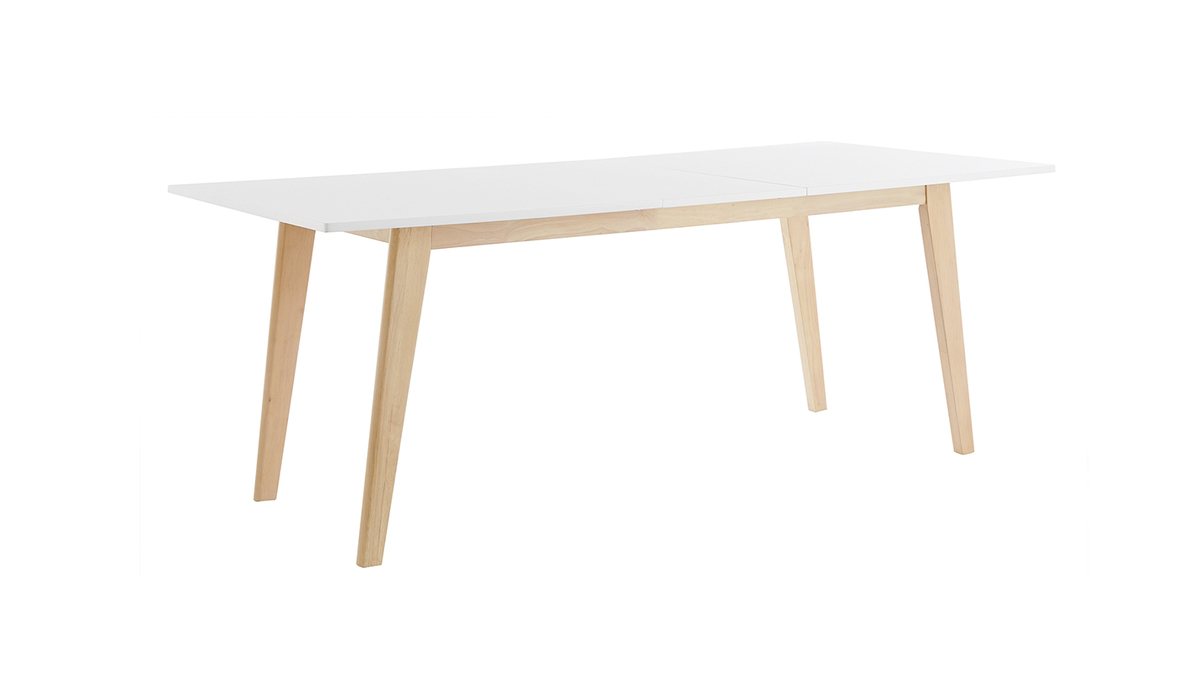 Table extensible rallonges intgres rectangulaire blanche et bois clair L160-205 cm SWAD
