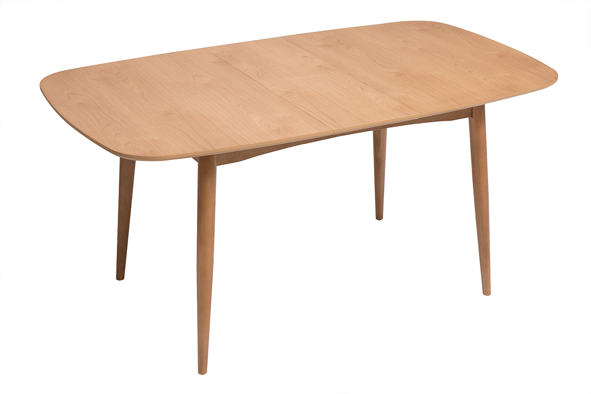 Table extensible rallonges int�gr�es rectangulaire en bois clair ch�ne L130-160 cm HELMA