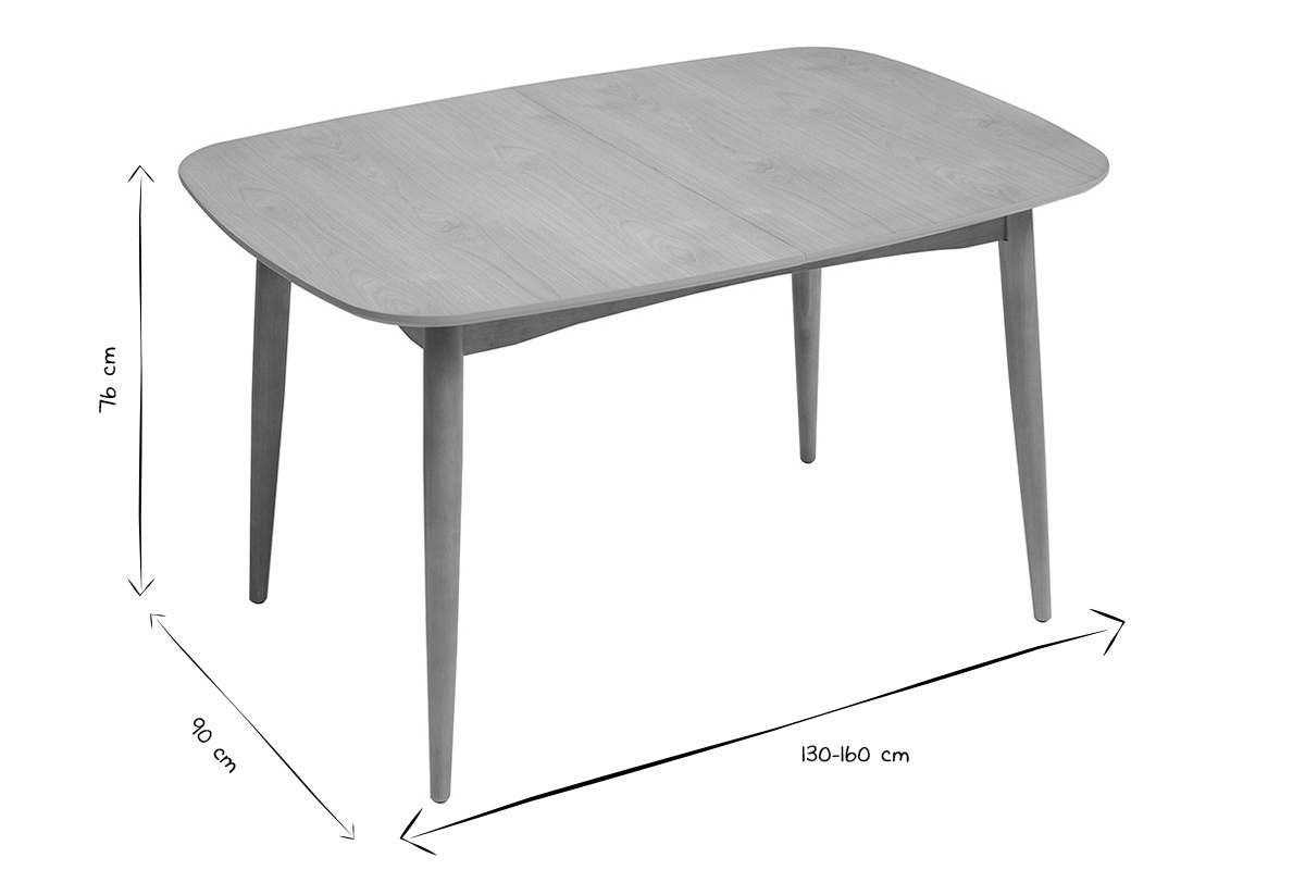 Table extensible rallonges int�gr�es rectangulaire en bois clair ch�ne L130-160 cm HELMA