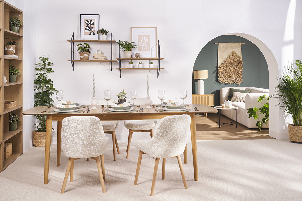 Table extensible rallonges intégrées rectangulaire en bois clair chêne L180-220 cm EGO