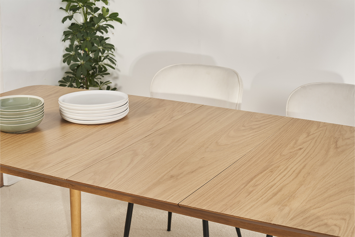 Table extensible rallonges intégrées rectangulaire en bois clair chêne L180-220 cm EGO
