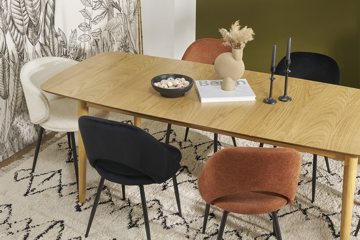 Table extensible rallonges intégrées rectangulaire en bois clair chêne L180-220 cm EGO